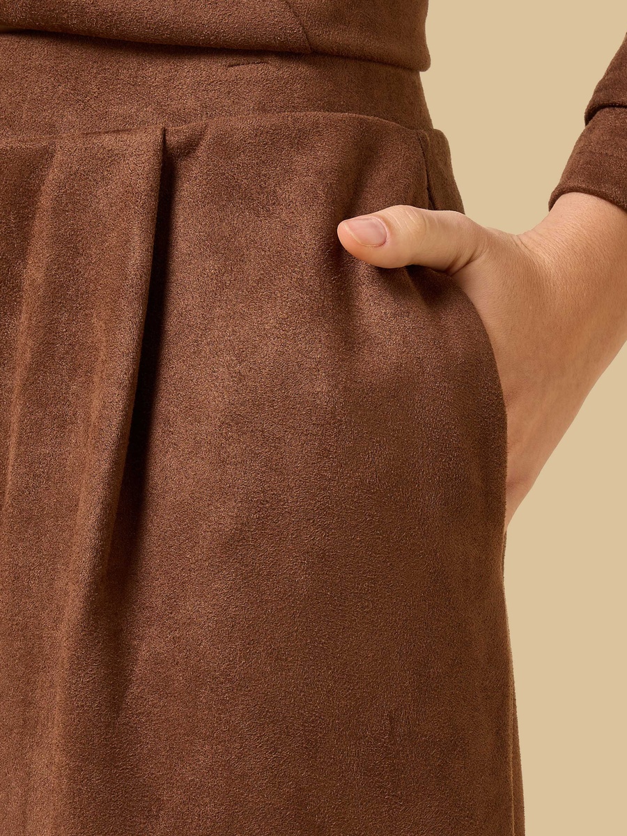 Pleated Suede Wide Leg Pants