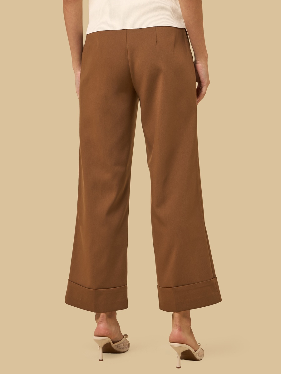 Belted Wide Leg Pants with Turn-Up Hem