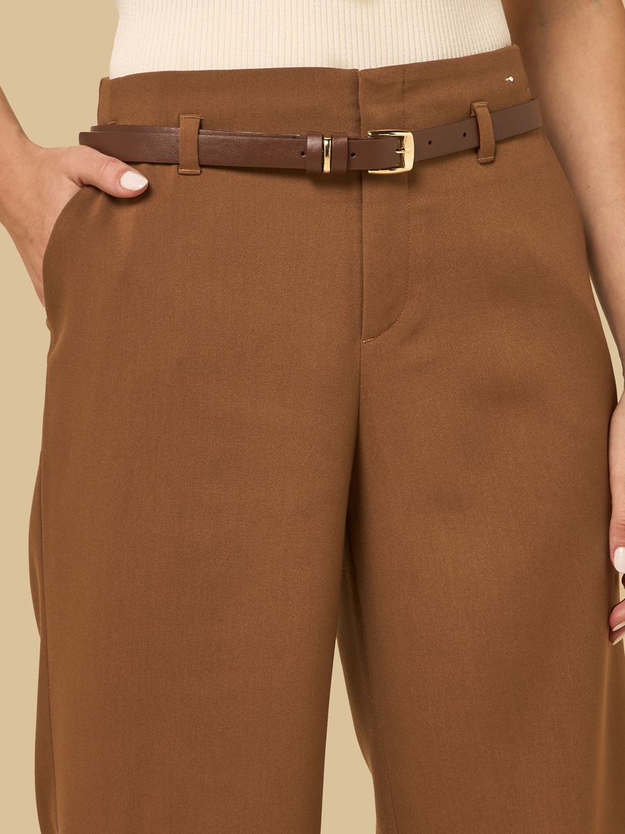 Belted Wide Leg Pants with Turn-Up Hem