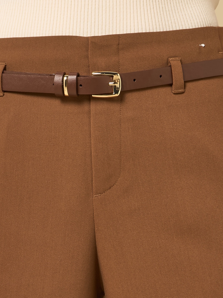 Belted Wide Leg Pants with Turn-Up Hem