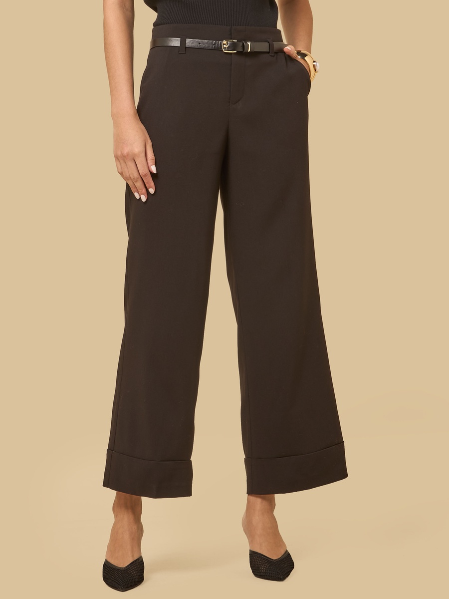 Turn-Up Hem Wide Leg Pants with Belt