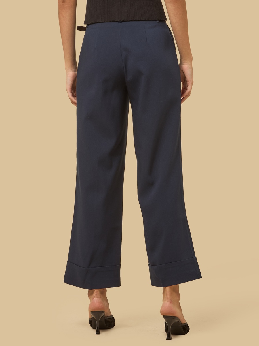 Belted Wide Leg Pants with Turn-Up Hem