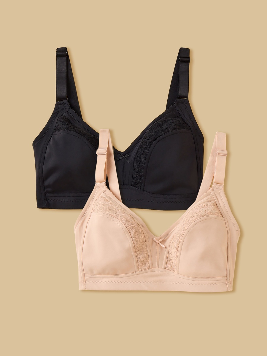 Pack of 2 - Lace Panel Non-Padded Bra