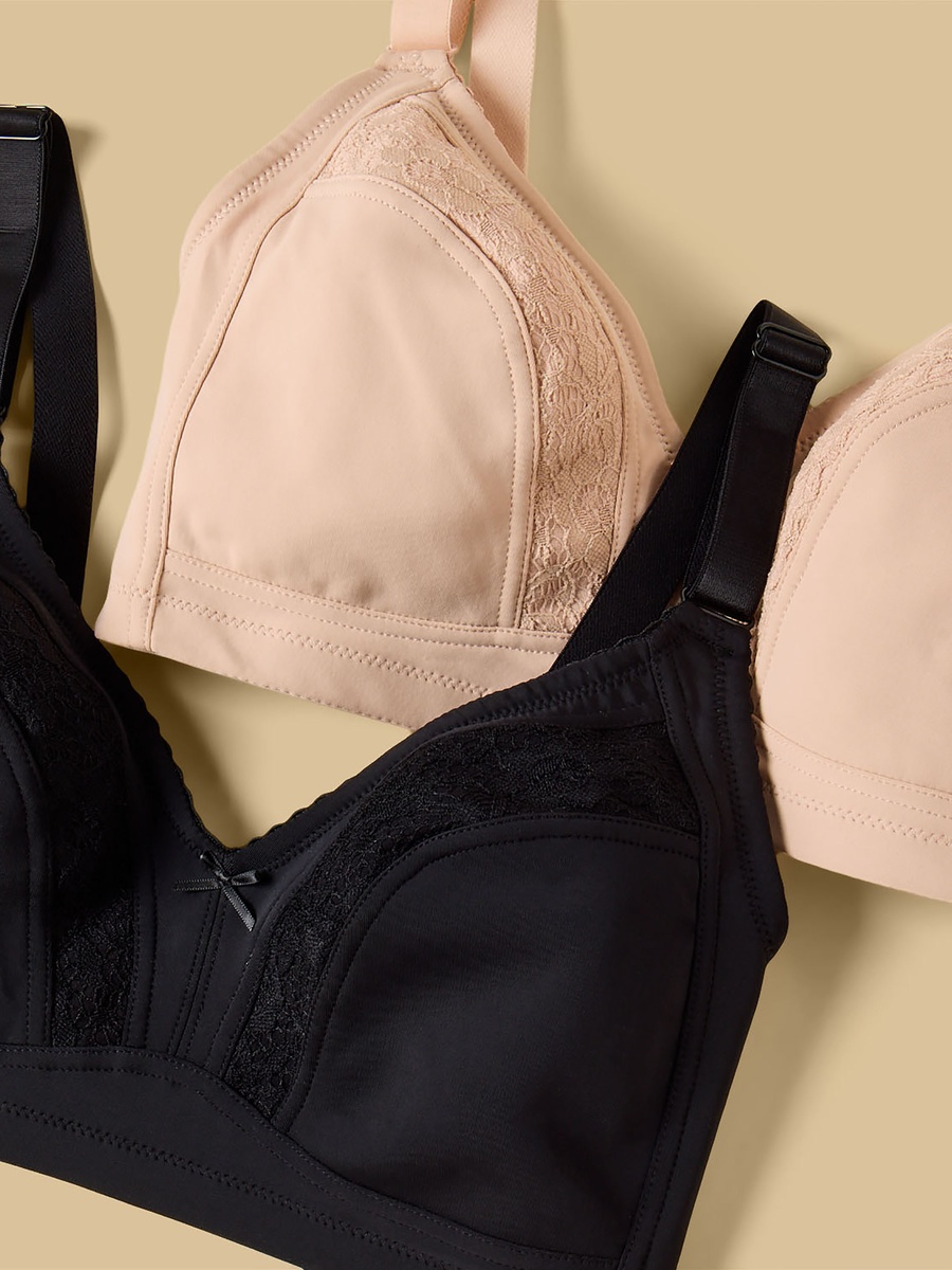 Pack of 2 - Lace Panel Non-Padded Bra
