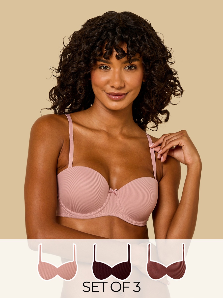 Pack of 3 - Ribbed Wired Balconette Bra
