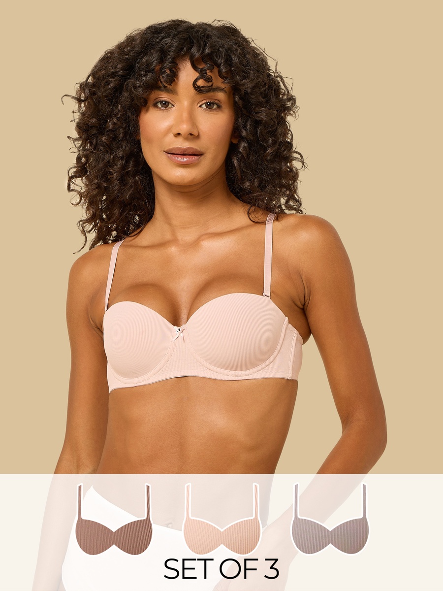 Pack of 3 - Ribbed Balconette Bra