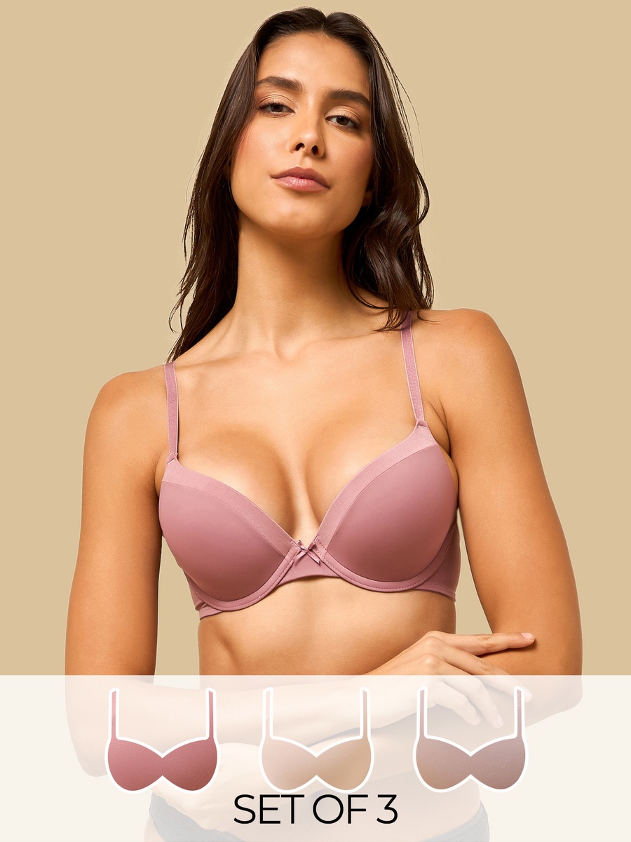 Pack of 3 - Satin Trim Padded Plunge Bra
