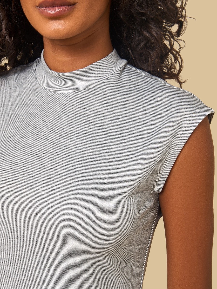 Striped Sleeveless High Neck Top