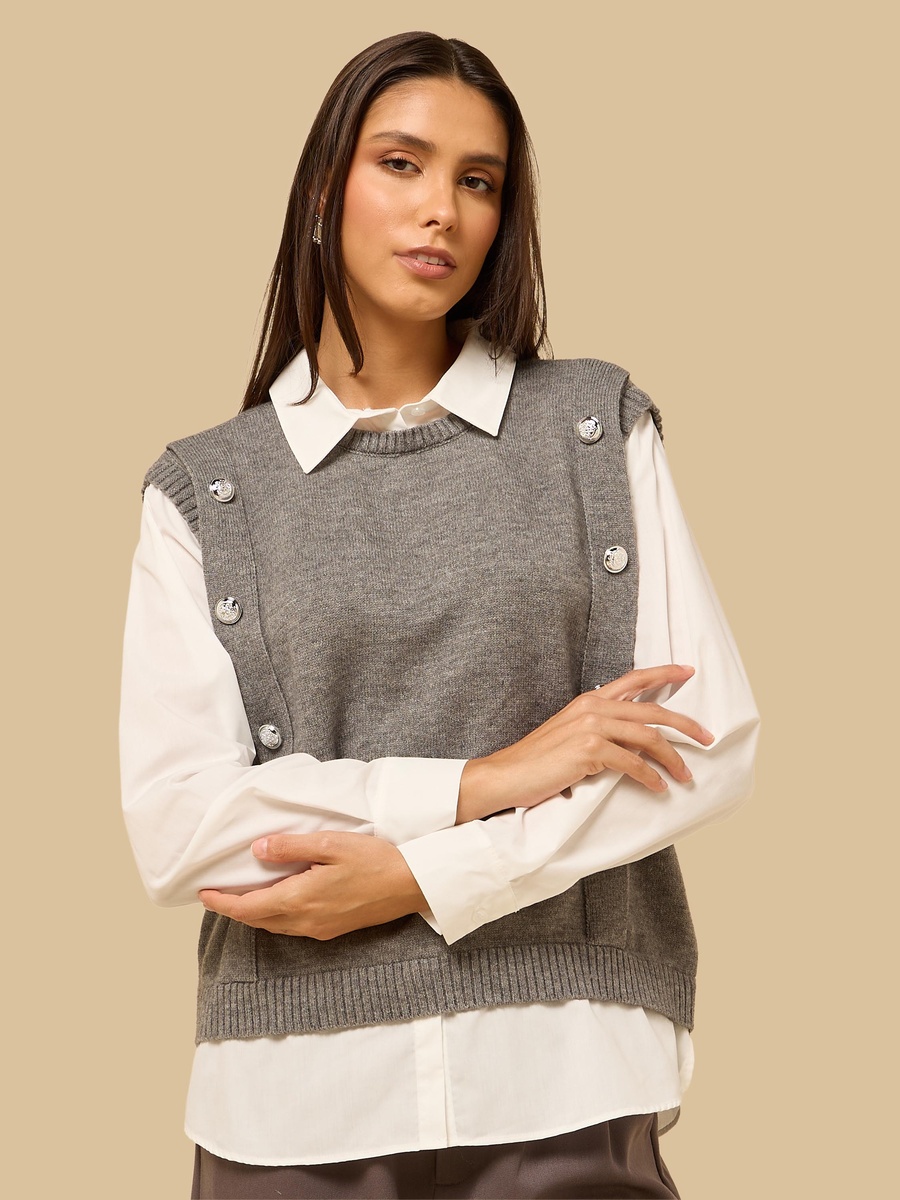 Button Accent Twofer Top