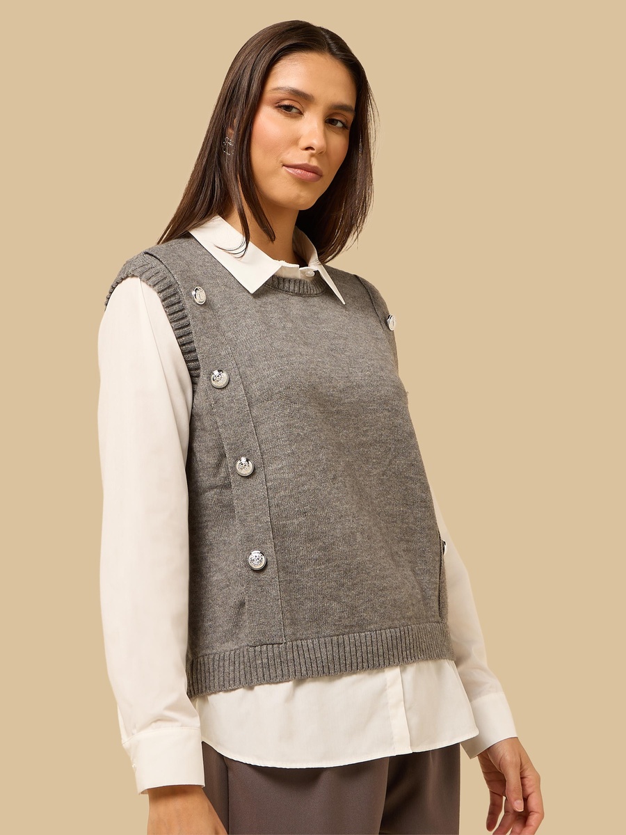 Button Accent Twofer Top