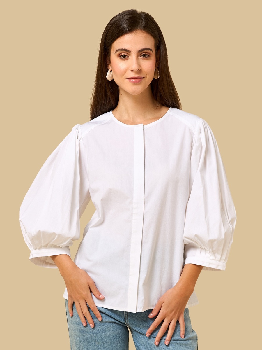 Volume Sleeves Poplin Top