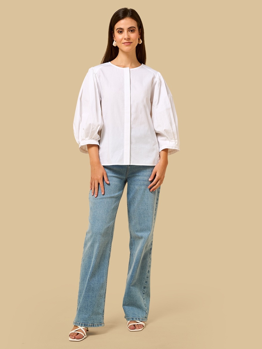 Volume Sleeves Poplin Top