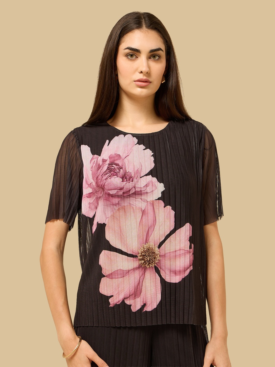 Floral Print Plisse Top