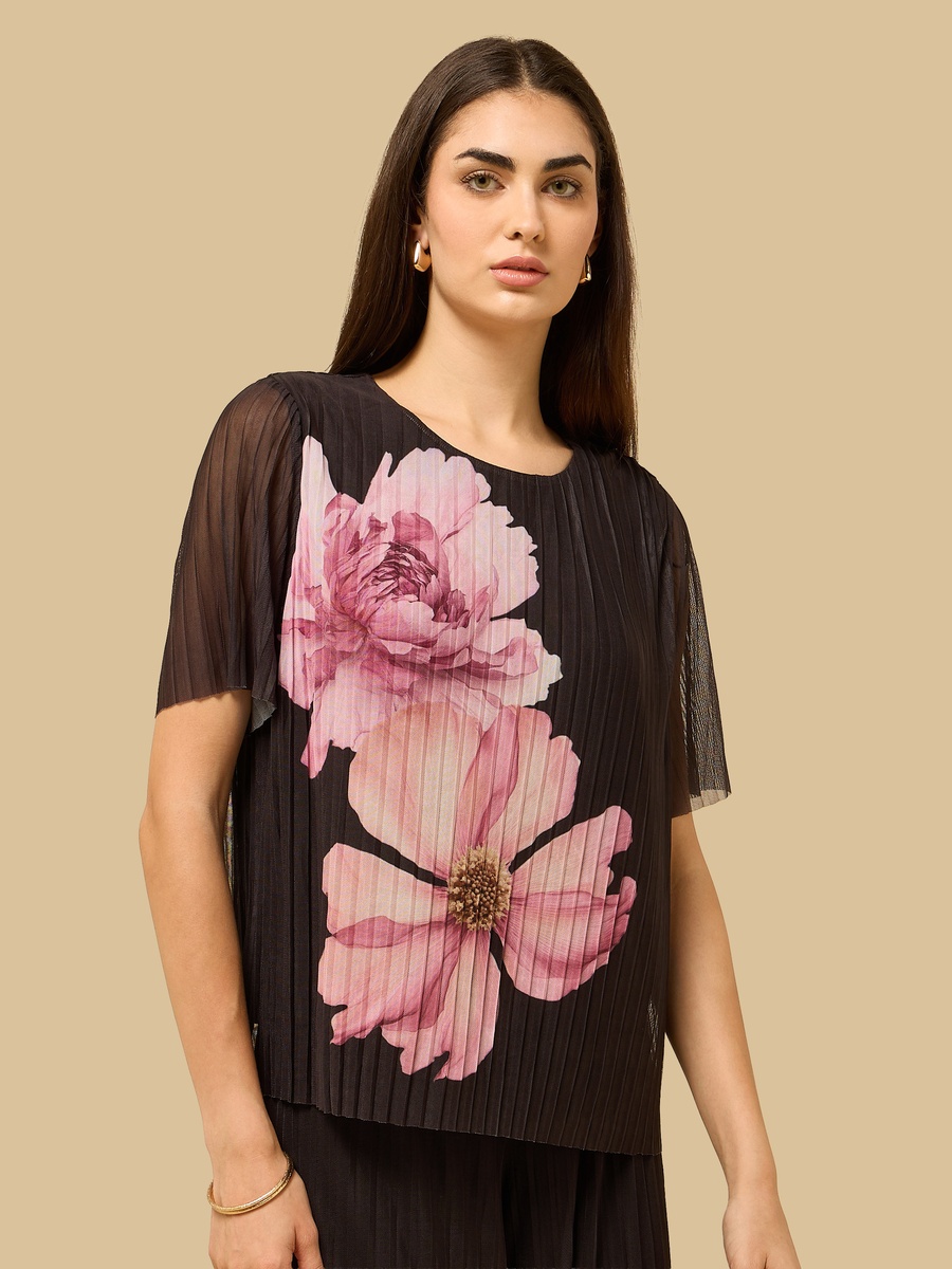 Floral Print Plisse Top