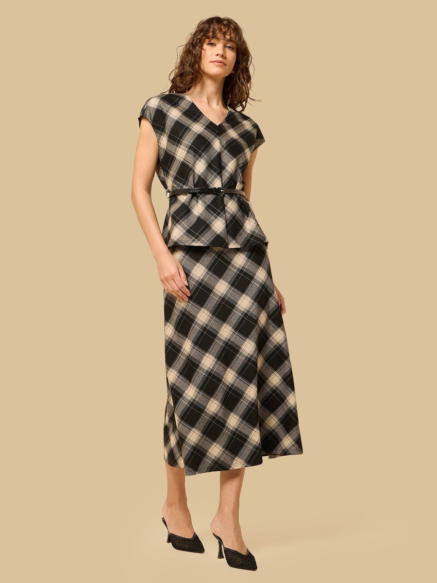 Checked V Neck Top