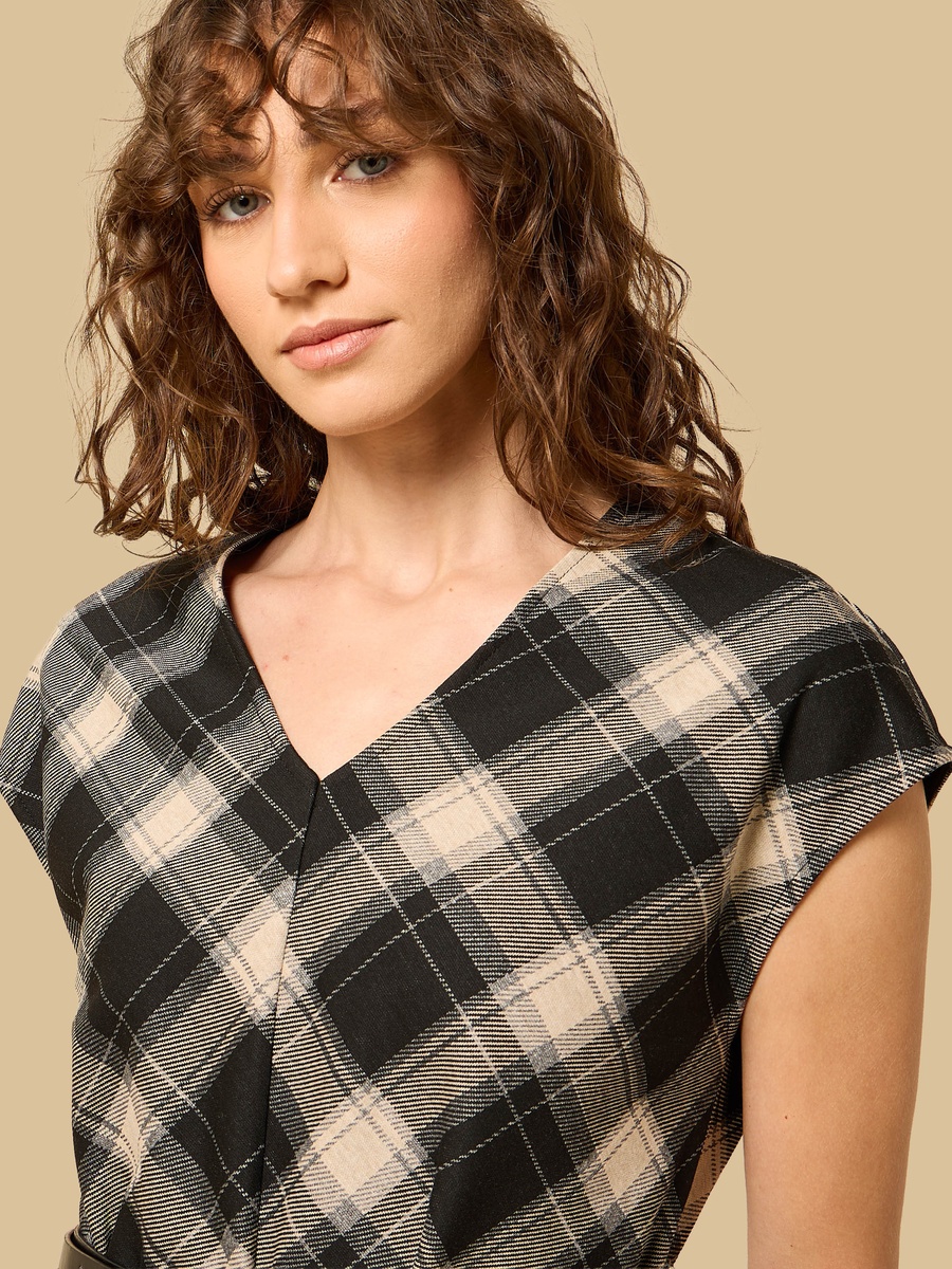 Checked V Neck Top