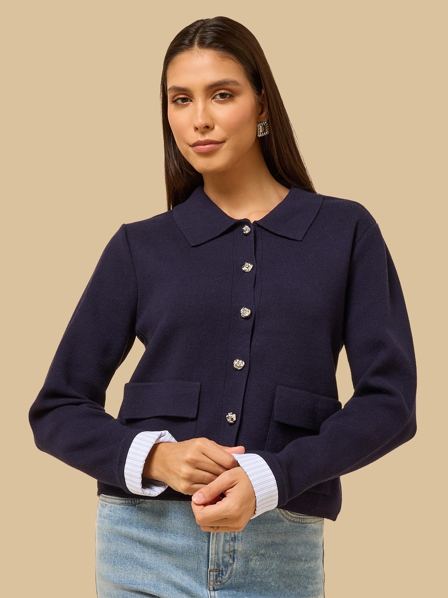 Contrast Cuff Cardigan