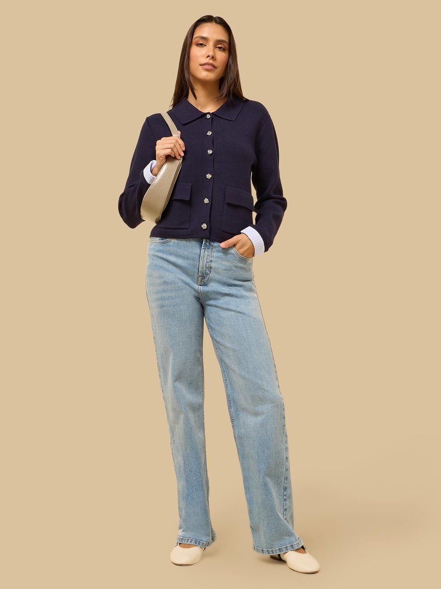 Contrast Cuff Cardigan