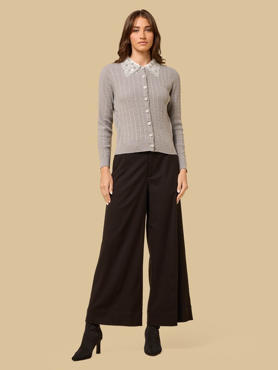 Embellished Cardigan with Detachable Collar