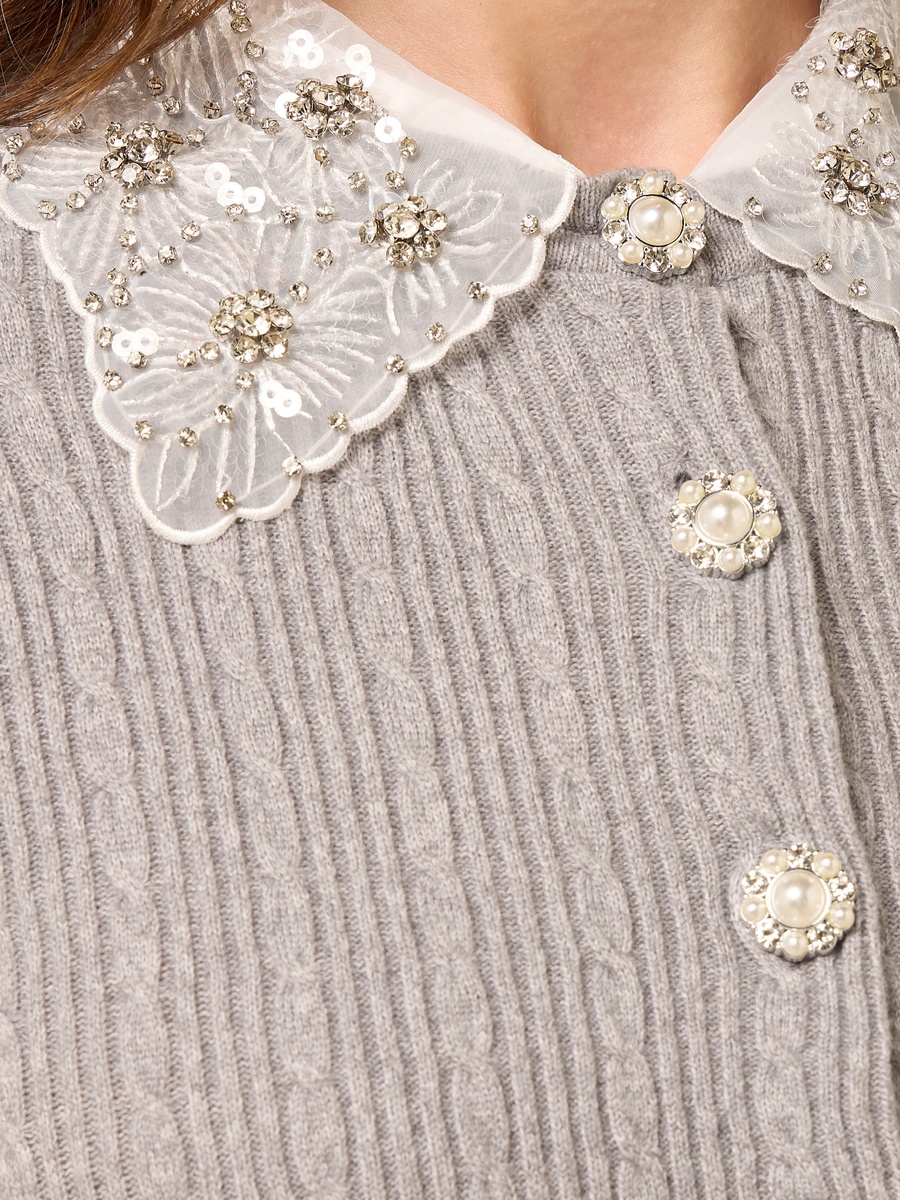 Embellished Cardigan with Detachable Collar