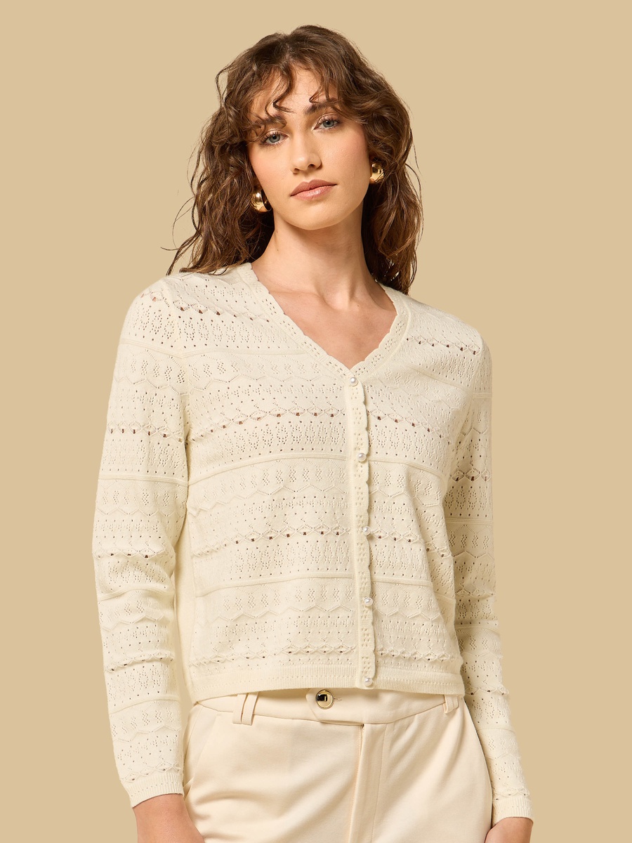 Jacquard Textured Pearl Embellished Cardigan
