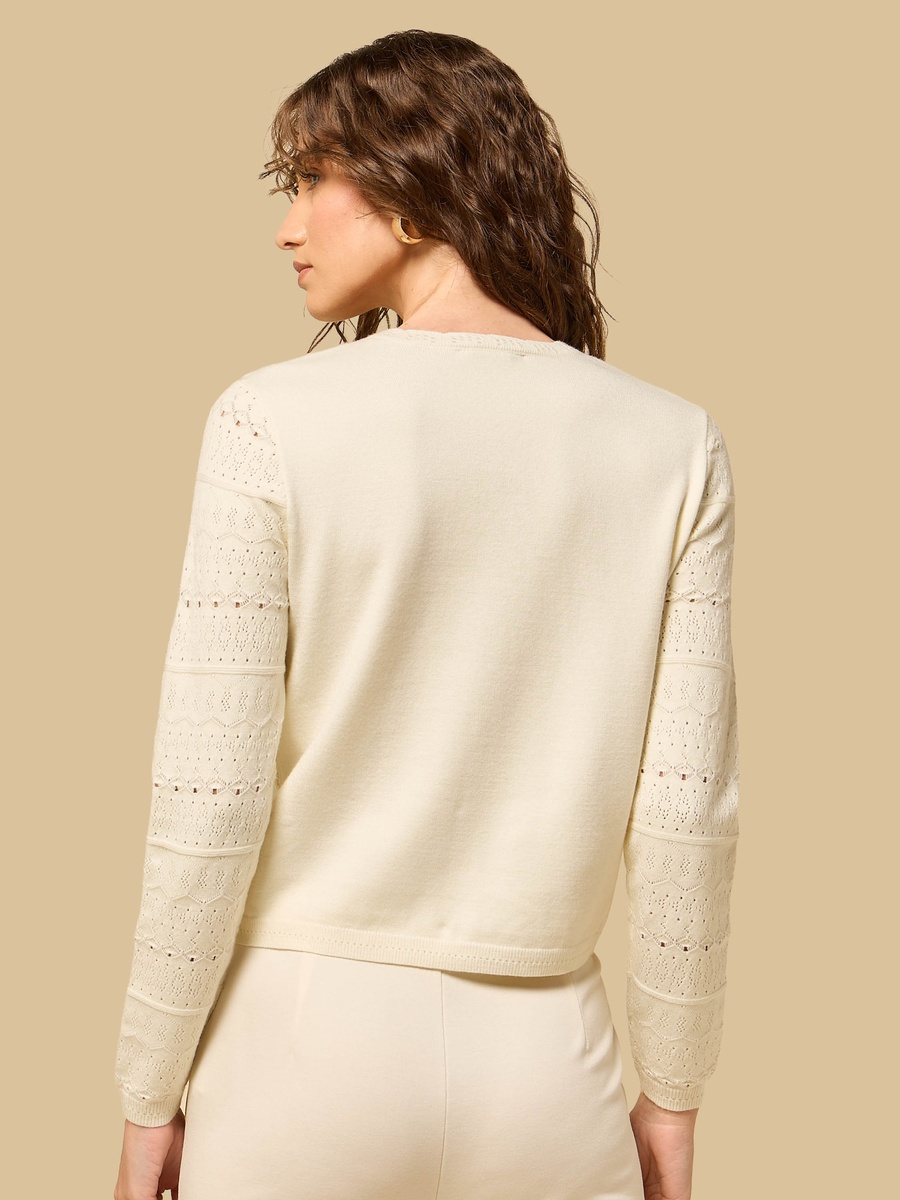 Jacquard Textured Pearl Embellished Cardigan