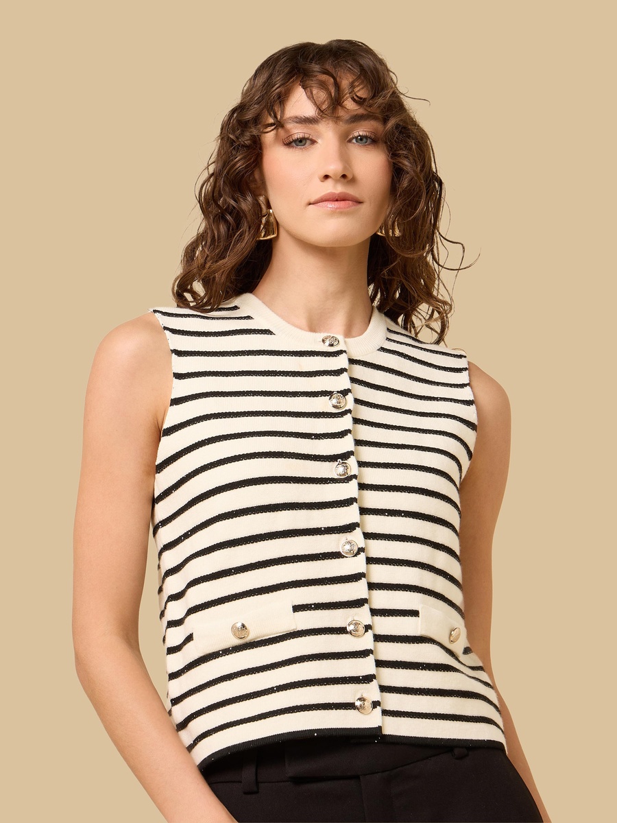 Striped Sleeveless Cardigan