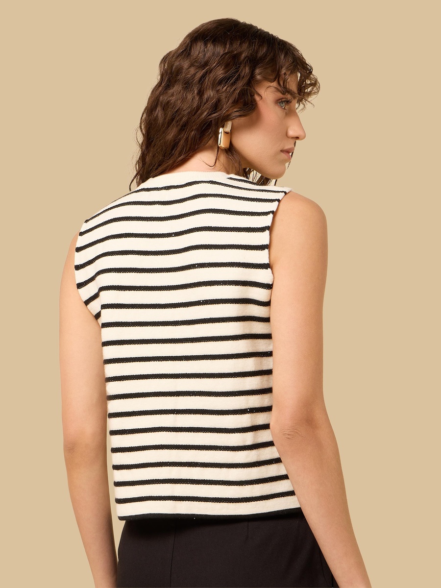 Striped Sleeveless Cardigan
