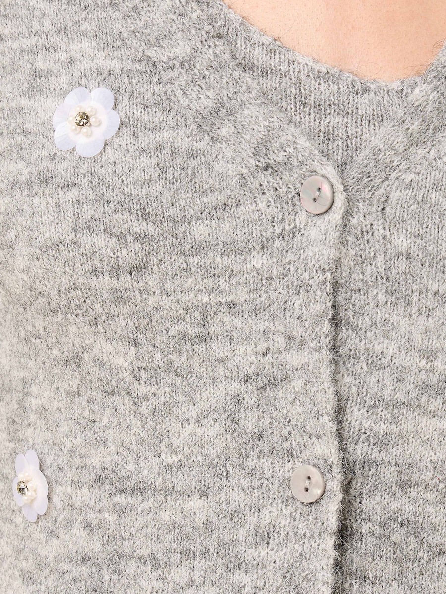Floral Embellished V Neck Cardigan