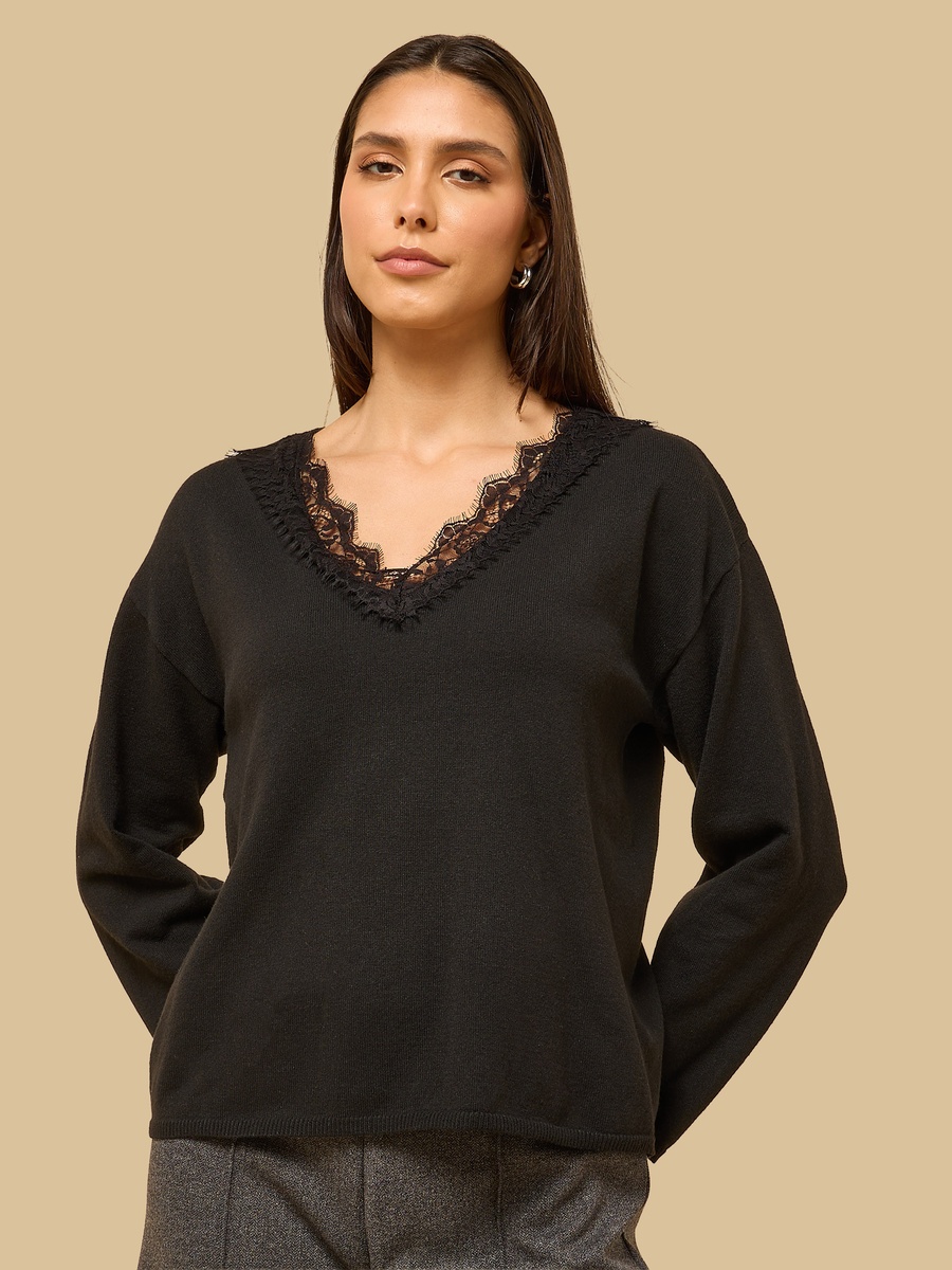 Lace Detail V Neck Sweater
