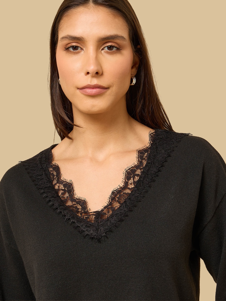 Lace Detail V Neck Sweater