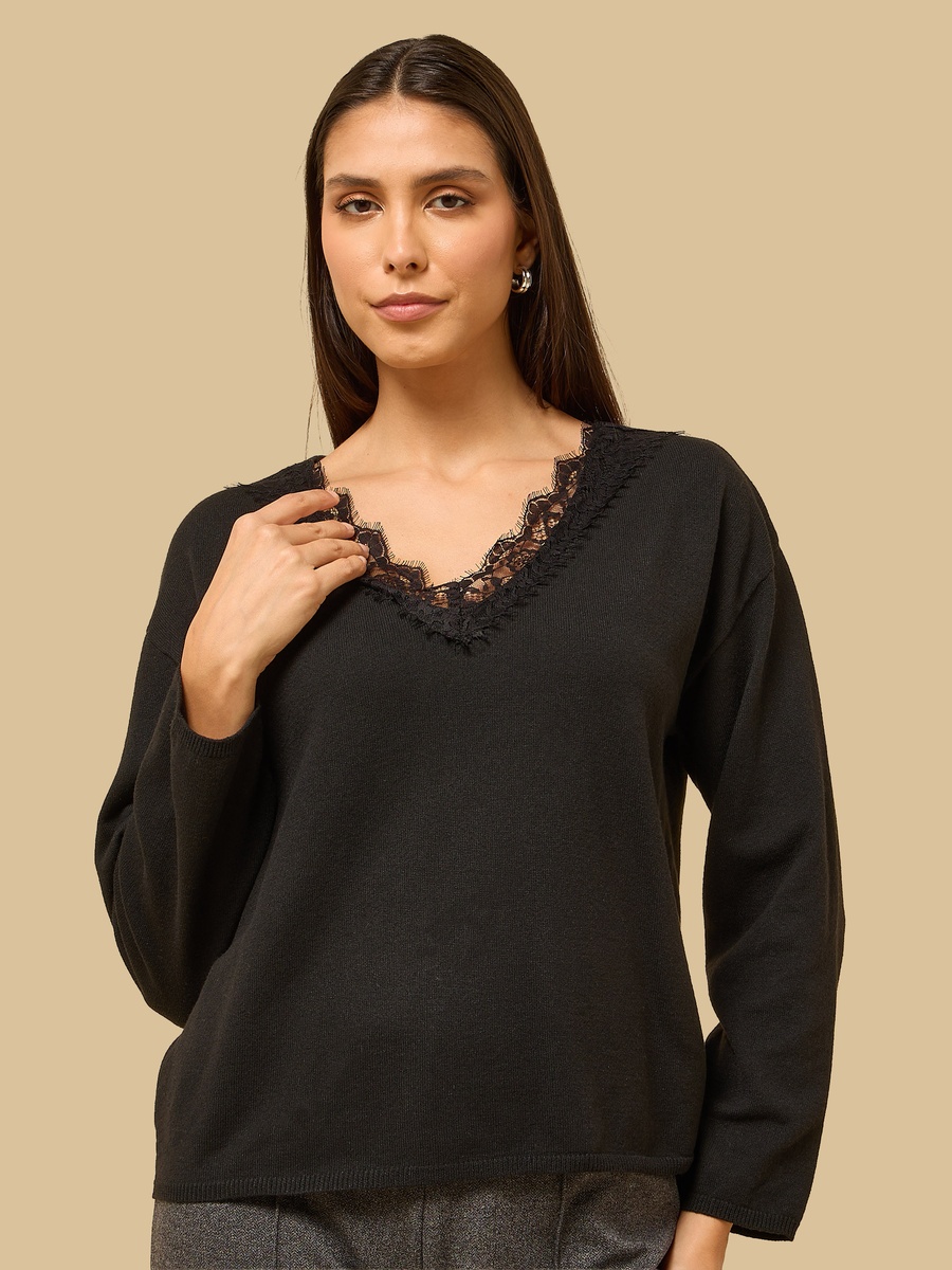 Lace Detail V Neck Sweater