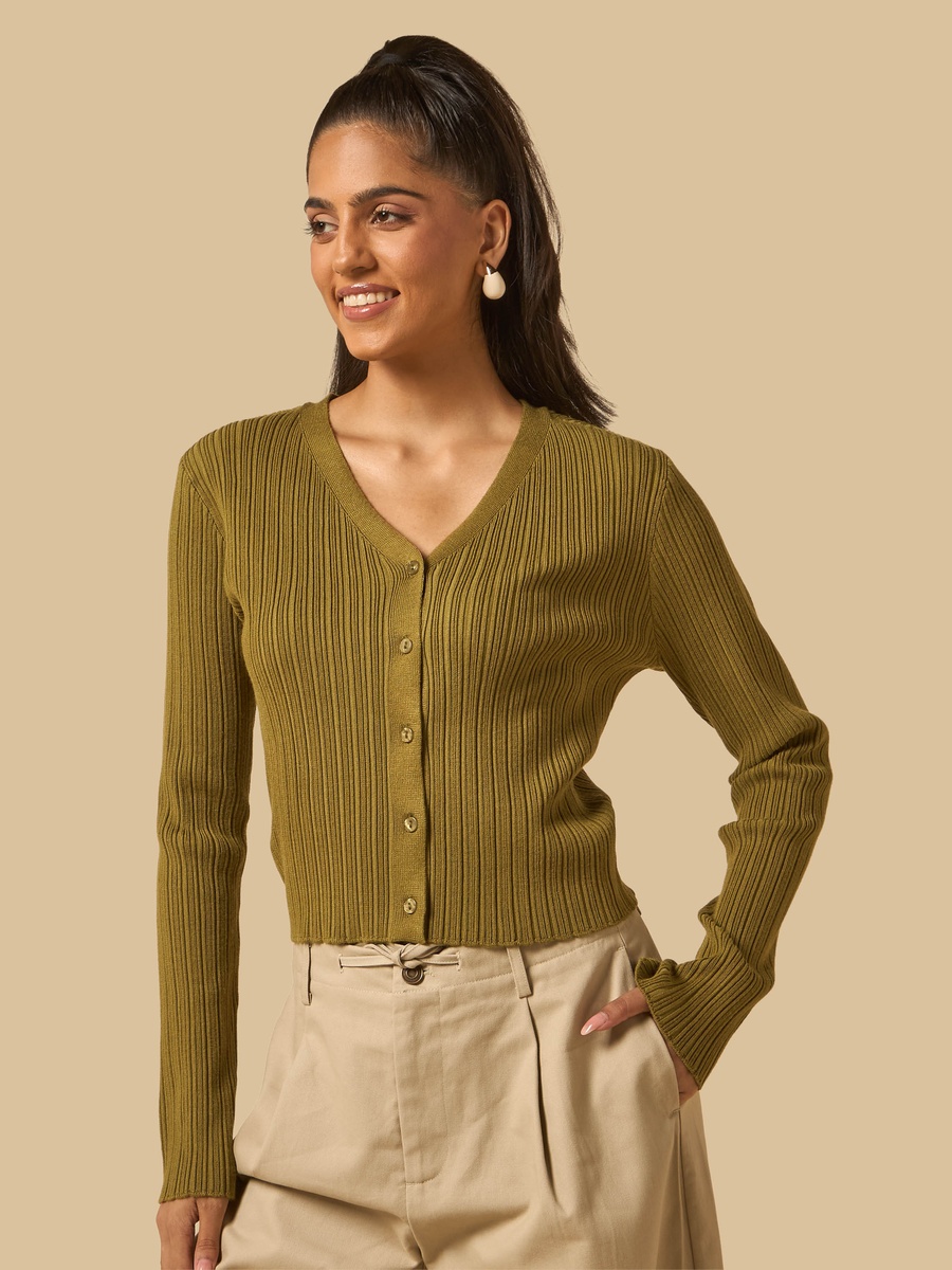 Textured Cardigan with V Neck