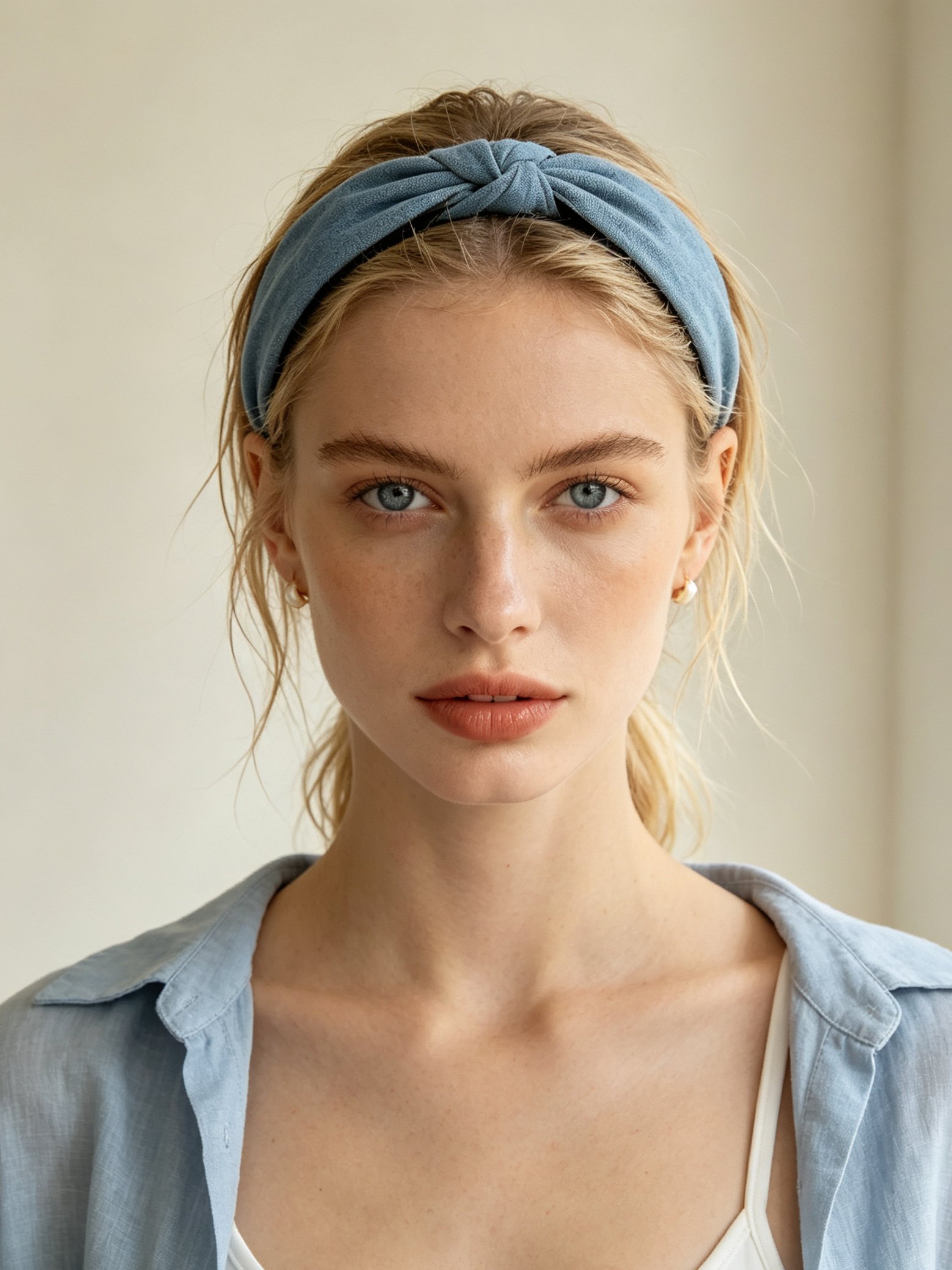 Denim Wide Solid Color Knotted Headband