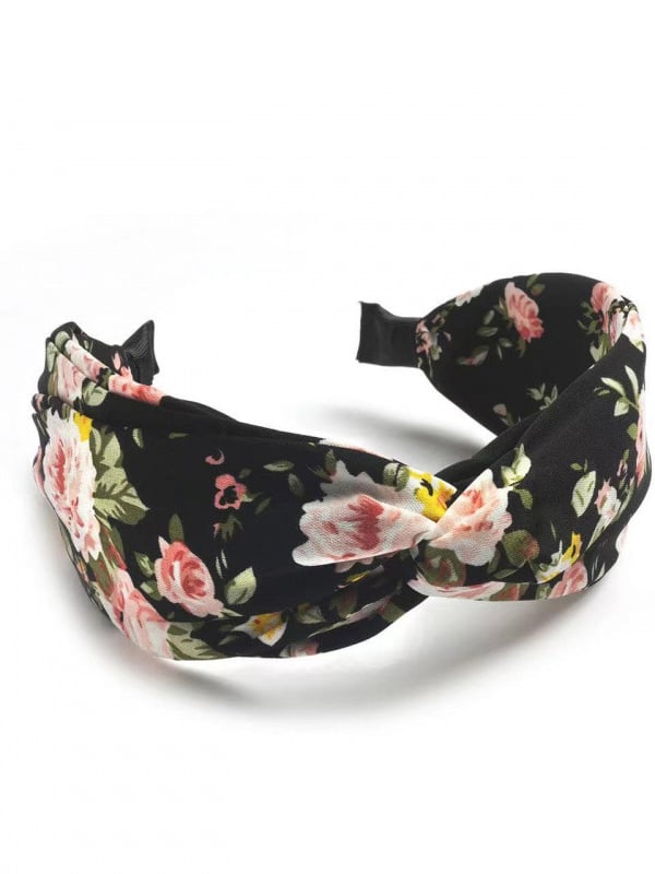 Floral Print Wide Cross Headband