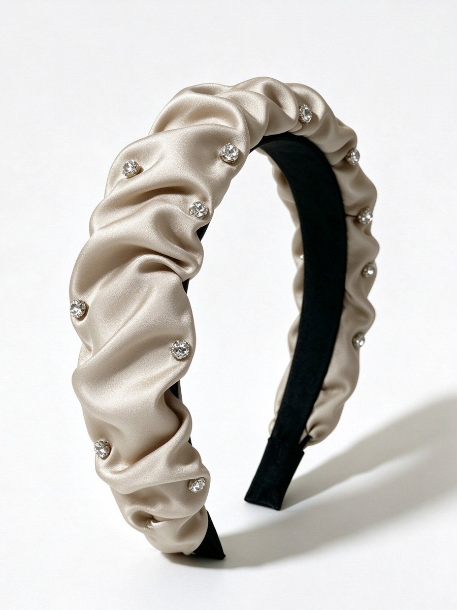 Pleated Headband with Rhinestone Accents