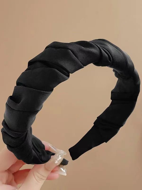 French Satin Pleated Solid Color Headband