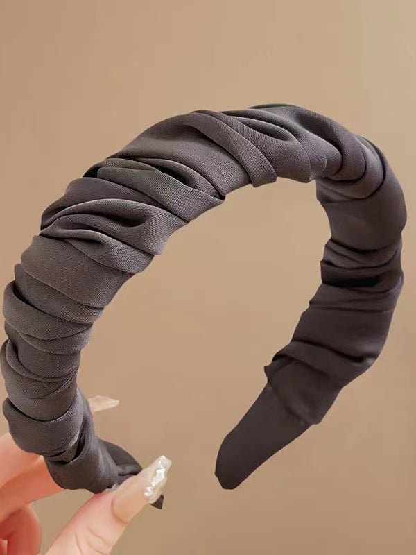 French Satin Pleated Solid Color Headband