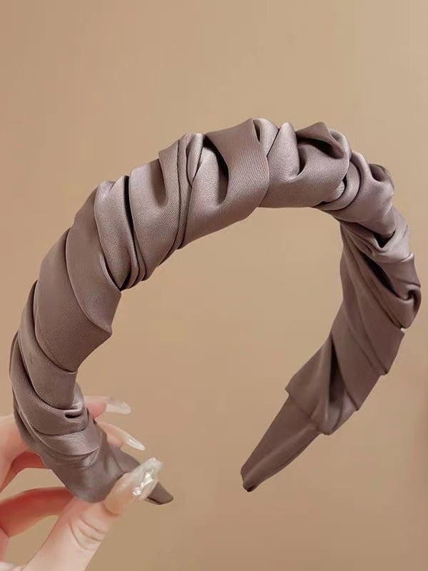 French Satin Pleated Solid Color Headband