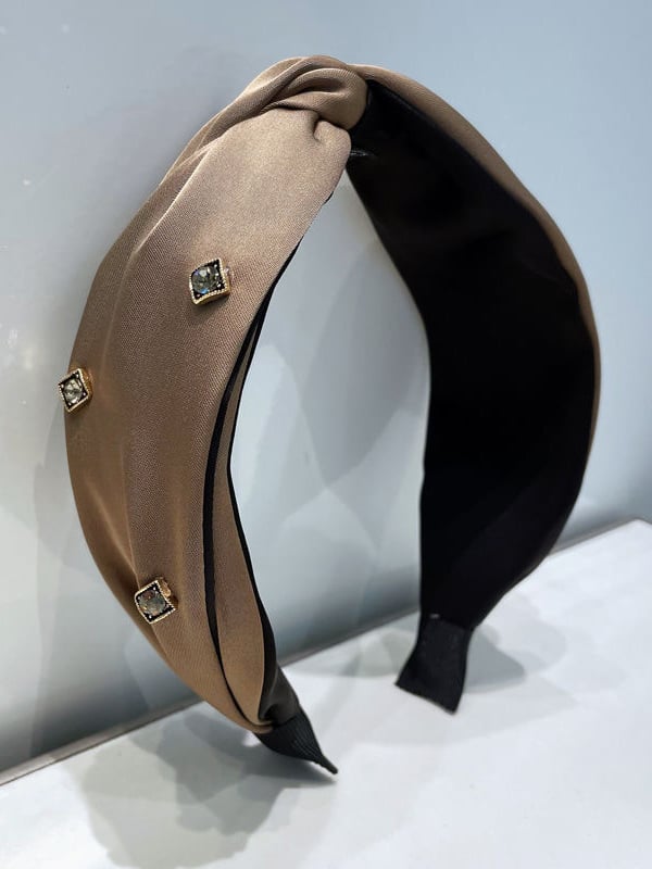 Khaki Jeweled Knot Headband