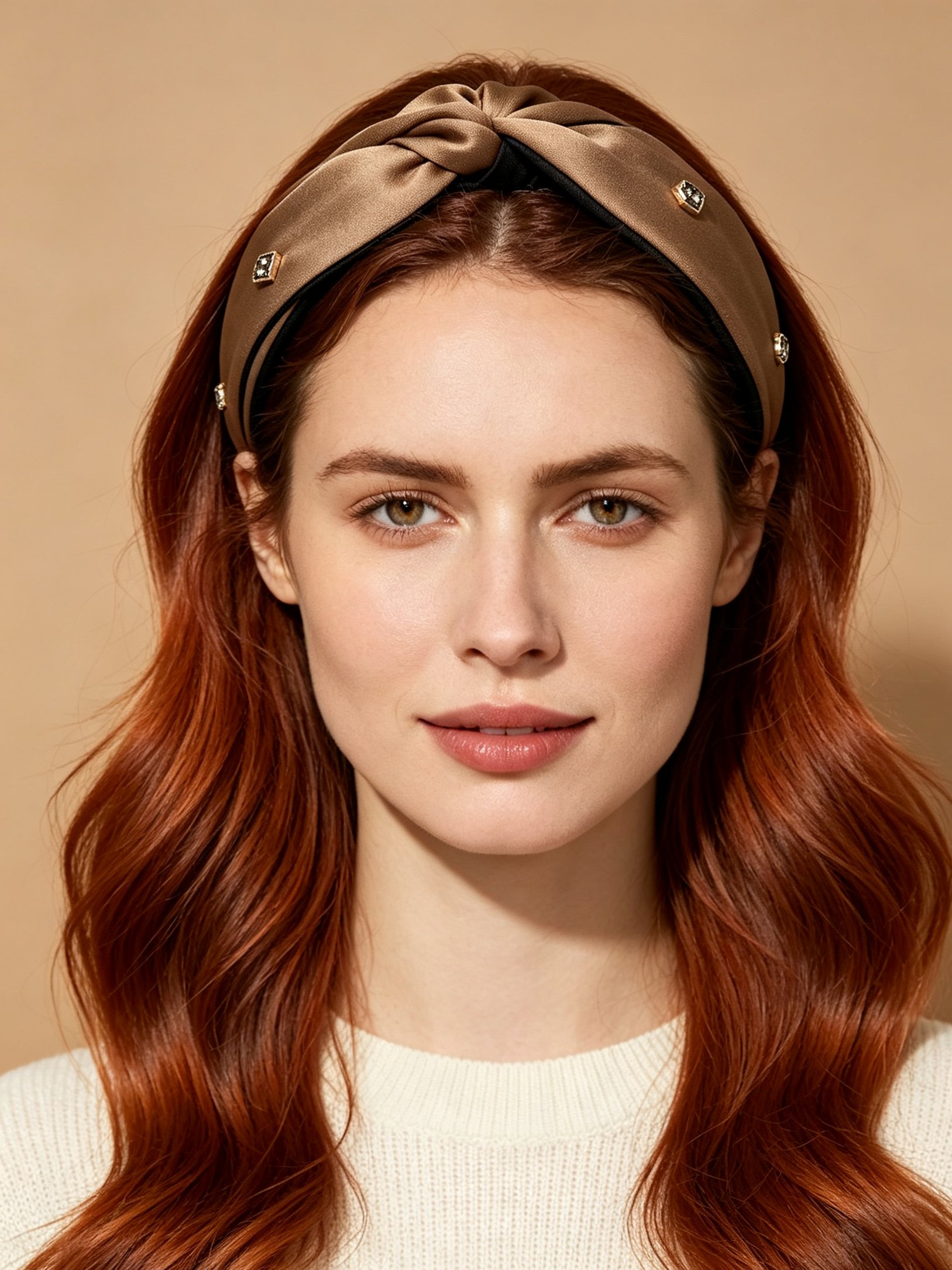 Khaki Jeweled Knot Headband
