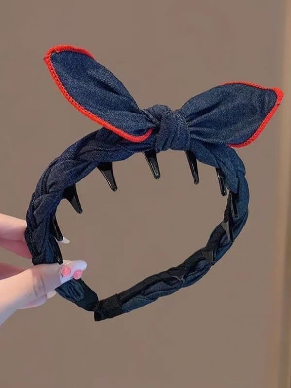 Denim Bunny Ear Toothed Headband