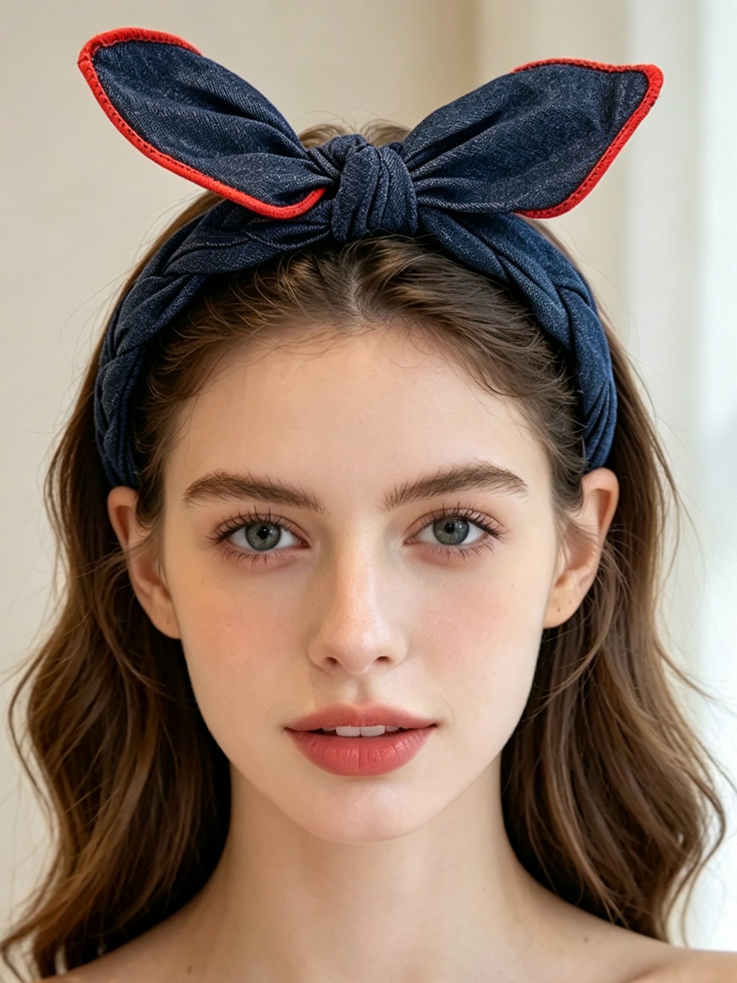 Denim Bunny Ear Toothed Headband