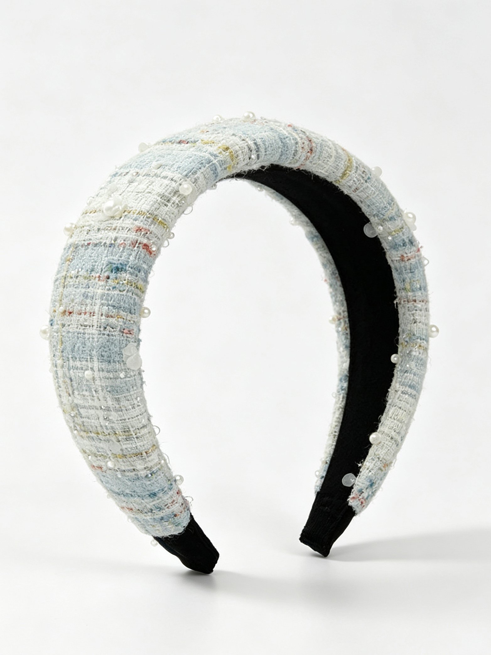 Tweed Headband with Pearl and Sequin Embellishments