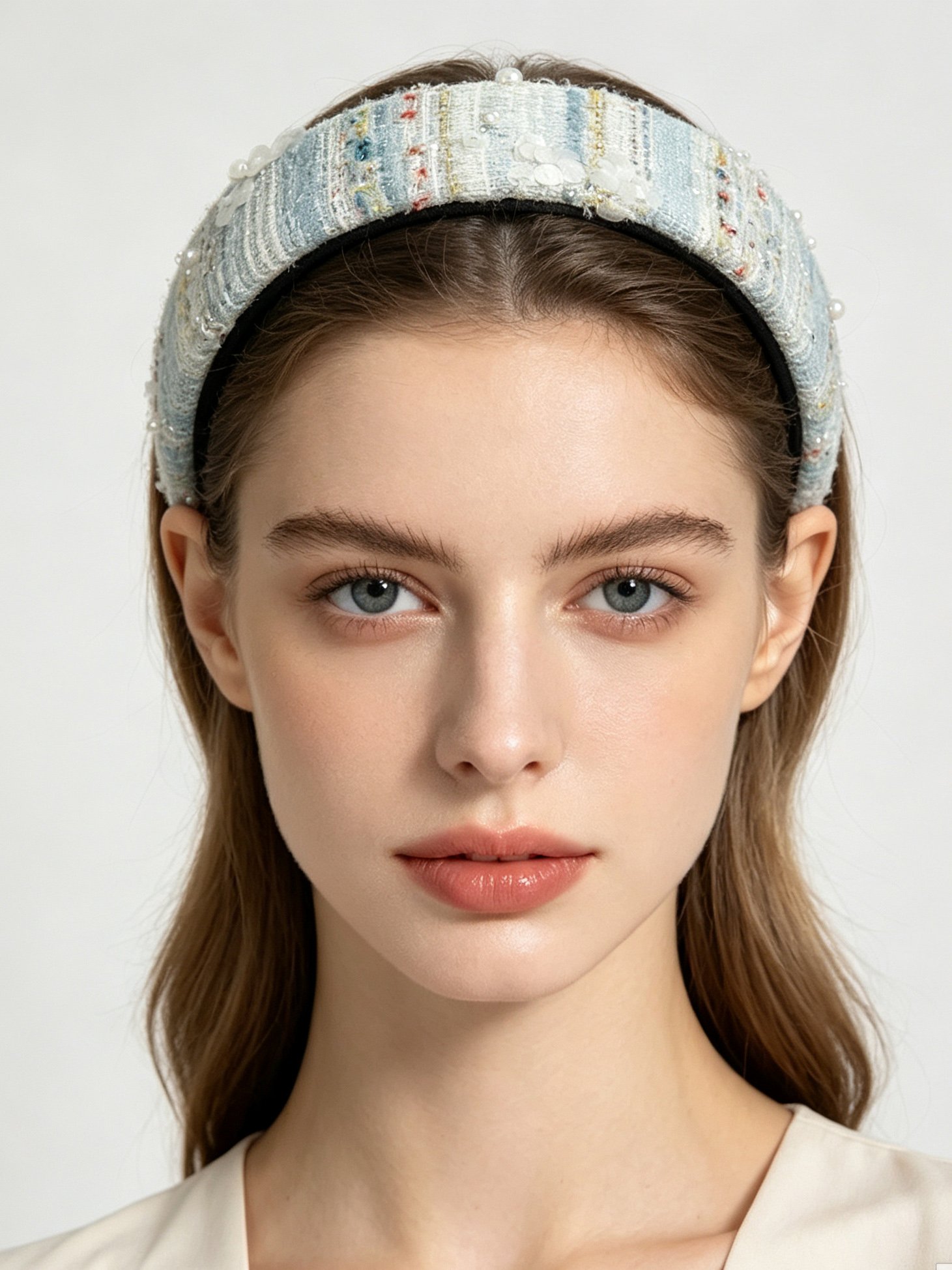 Tweed Headband with Pearl and Sequin Embellishments