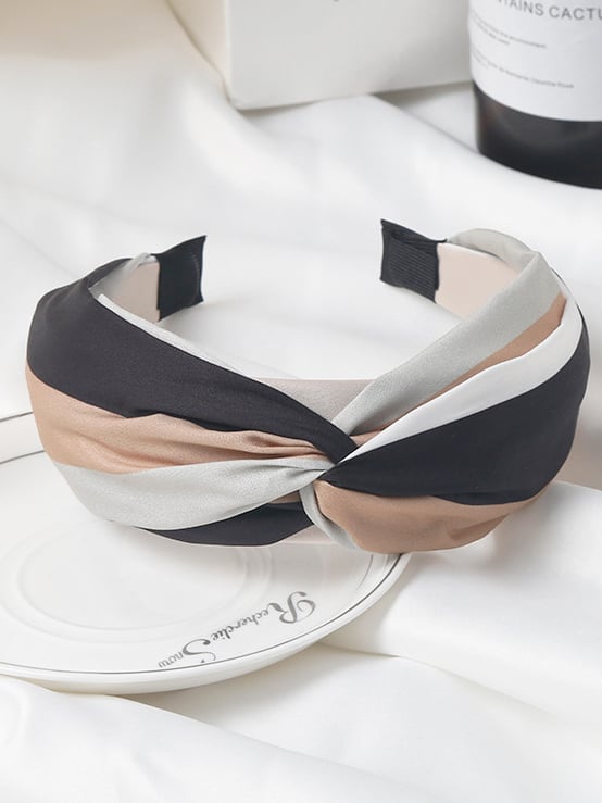 Fabric Spliced Stripe Knotted Headband