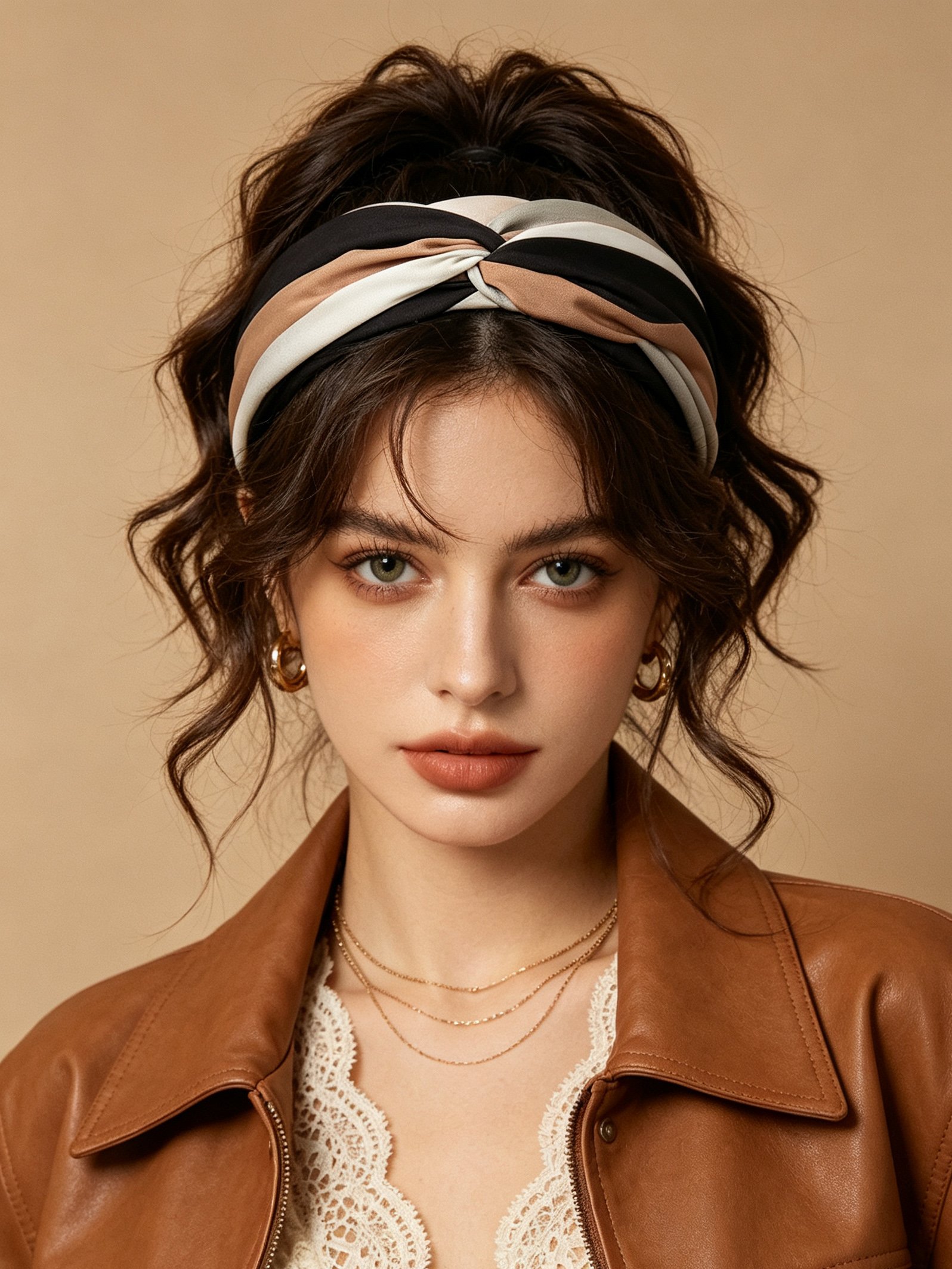 Fabric Spliced Stripe Knotted Headband