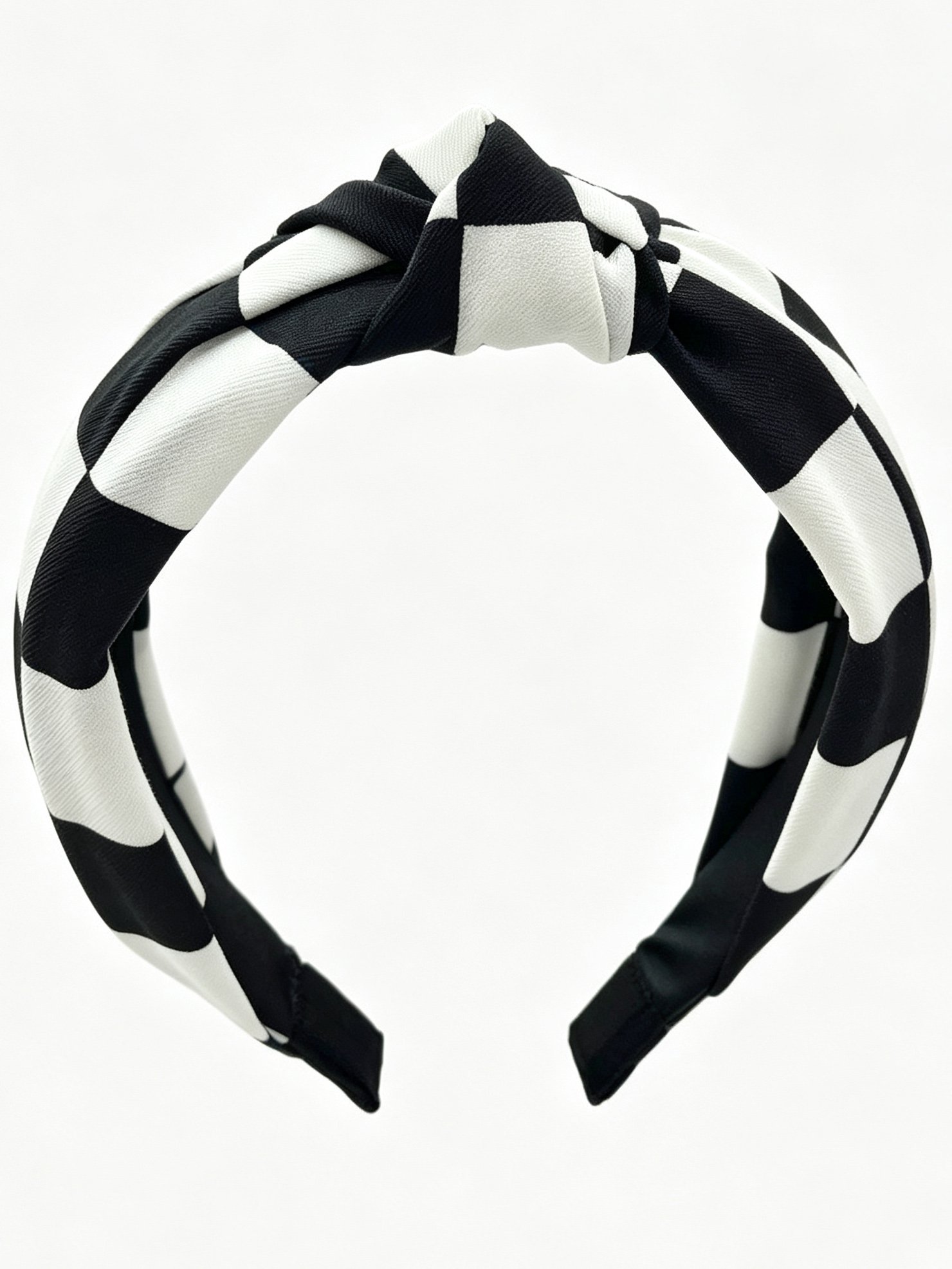 Black White Large Check Knotted Wide Headband