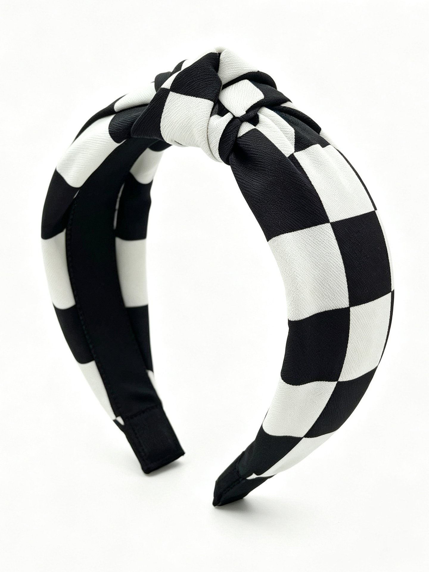 Black White Large Check Knotted Wide Headband