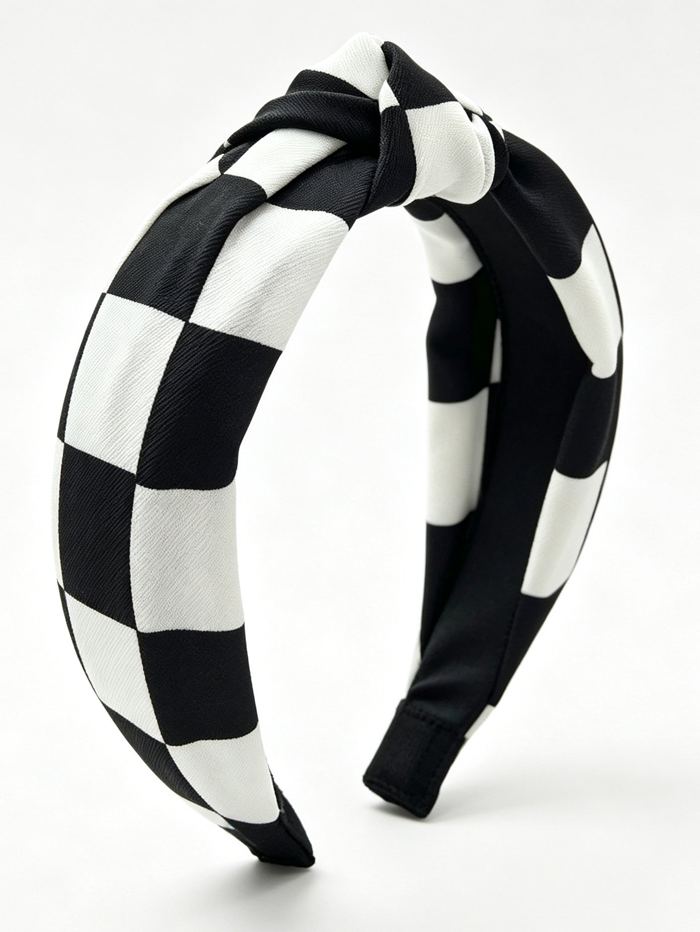 Black White Large Check Knotted Wide Headband